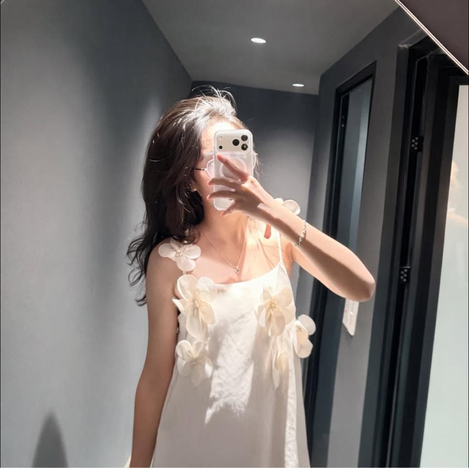 Mirror Selfie in a White Floral Dress